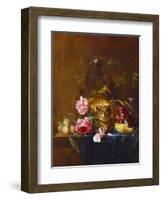 A Vanitas Still-Life with a Skull, a Conical Roemer,  a Dead Finch, Wheat, Grapes, Wild Roses and…-Nicolaes van Veerendael-Framed Giclee Print