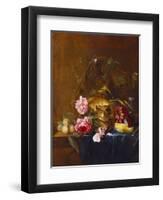 A Vanitas Still-Life with a Skull, a Conical Roemer,  a Dead Finch, Wheat, Grapes, Wild Roses and…-Nicolaes van Veerendael-Framed Giclee Print