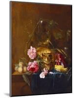 A Vanitas Still-Life with a Skull, a Conical Roemer,  a Dead Finch, Wheat, Grapes, Wild Roses and…-Nicolaes van Veerendael-Mounted Giclee Print