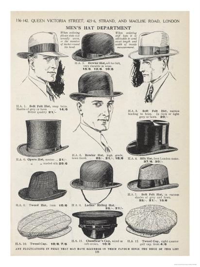 'A Variety of Men's Hats' Giclee Print | AllPosters.com