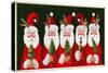 A Variety of Santas Holding Trees-Beverly Johnston-Stretched Canvas