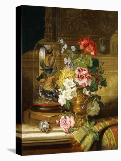 A Vase of Assorted Flowers and Songbirds on a Ledge, 1867-William John Wainwright-Stretched Canvas