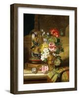 A Vase of Assorted Flowers and Songbirds on a Ledge, 1867-William John Wainwright-Framed Giclee Print