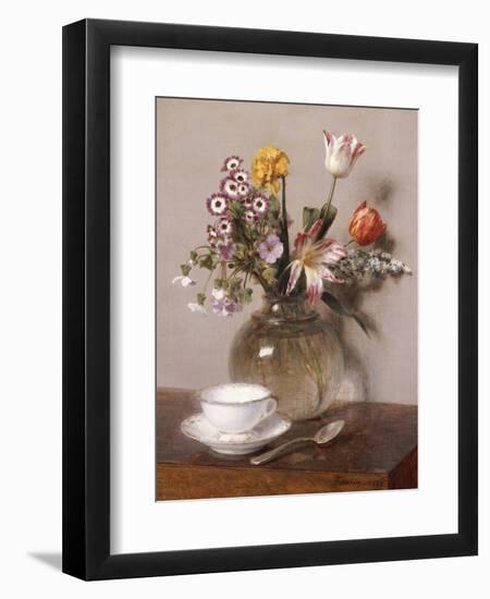 A Vase of Flowers with a Coffee Cup-Henri Fantin-Latour-Framed Giclee Print