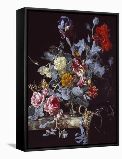 A Vase of Flowers with a Watch-Willem van Aelst-Framed Stretched Canvas