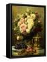 A Vase of Roses and a Tankard on a Table-Jean Baptiste Robie-Framed Stretched Canvas