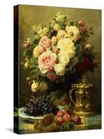A Vase of Roses and a Tankard on a Table-Jean Baptiste Robie-Stretched Canvas