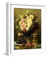 A Vase of Roses and a Tankard on a Table-Jean Baptiste Robie-Framed Giclee Print