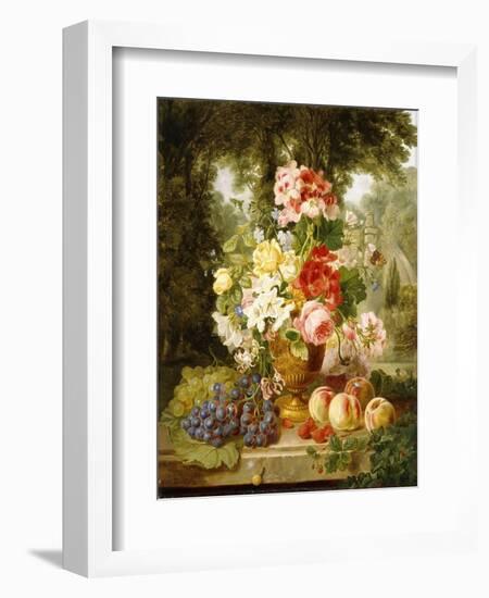 A Vase of Summer Flowers and Fruit on a Ledge in a Landscape, 1867-William John Wainwright-Framed Giclee Print