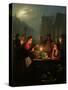 A Vegetable Stall at Night-Petrus van Schendel-Stretched Canvas