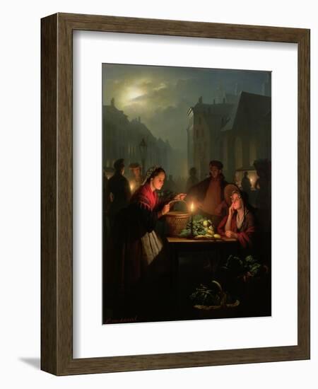 A Vegetable Stall at Night-Petrus van Schendel-Framed Giclee Print