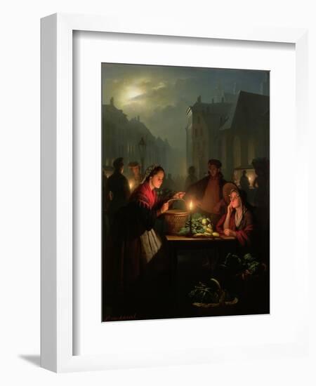 A Vegetable Stall at Night-Petrus van Schendel-Framed Giclee Print