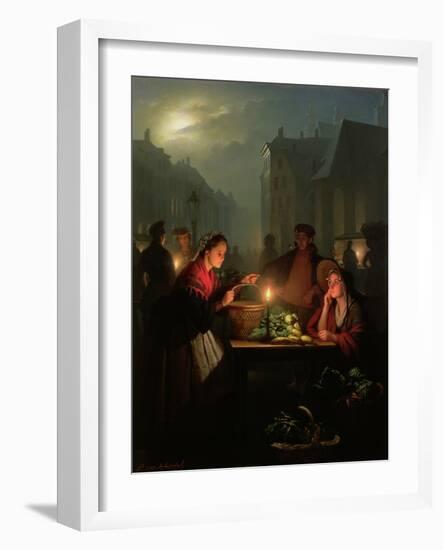 A Vegetable Stall at Night-Petrus van Schendel-Framed Giclee Print