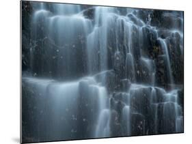 A Veil of Water Falling over Fall Foliage Leaves from a Waterfall in Acadia National Park, Maine-Eric Peter Black-Mounted Photographic Print