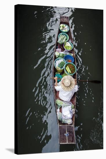 A Vendor Paddles their Boat, Damnoen Saduak Floating Market, Thailand, Southeast Asia, Asia-Andrew Taylor-Stretched Canvas