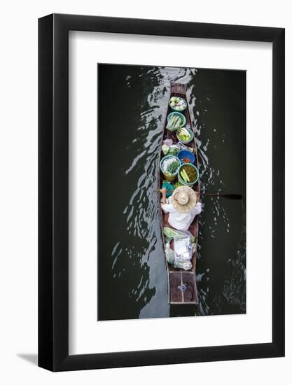 A Vendor Paddles their Boat, Damnoen Saduak Floating Market, Thailand, Southeast Asia, Asia-Andrew Taylor-Framed Photographic Print