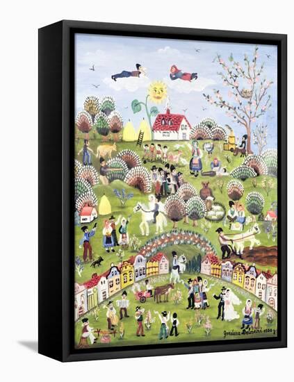 A Very Happy Farming Village-Gordana Delosevic-Framed Stretched Canvas