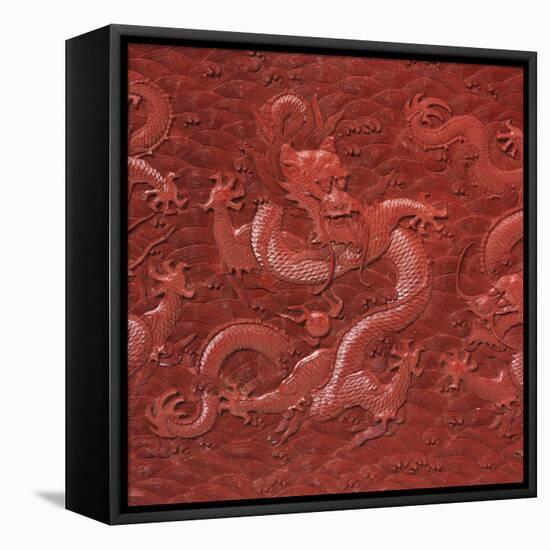 A Very Rare Imperial Cinnabar Lacquer Nine-Dragon Portable Tea-Ceremony Chest (Detail)-null-Framed Stretched Canvas