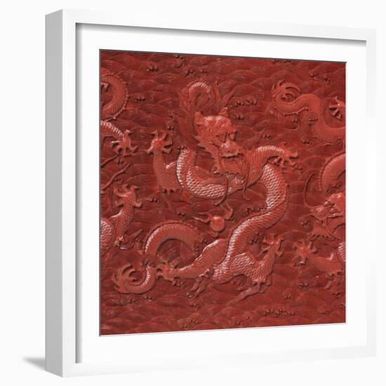 A Very Rare Imperial Cinnabar Lacquer Nine-Dragon Portable Tea-Ceremony Chest (Detail)-null-Framed Giclee Print