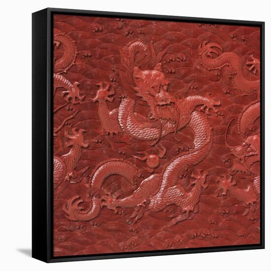 A Very Rare Imperial Cinnabar Lacquer Nine-Dragon Portable Tea-Ceremony Chest (Detail)-null-Framed Stretched Canvas