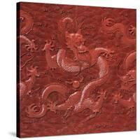 A Very Rare Imperial Cinnabar Lacquer Nine-Dragon Portable Tea-Ceremony Chest (Detail)-null-Stretched Canvas