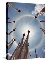 A Very Unusual Full Circle Rainbow Phenomenon Surrounded by Lungdhar Buddhist Prayer Flags-Nigel Pavitt-Stretched Canvas