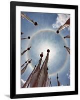 A Very Unusual Full Circle Rainbow Phenomenon Surrounded by Lungdhar Buddhist Prayer Flags-Nigel Pavitt-Framed Photographic Print