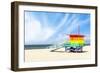 A Vibrant Photo of a Lifeguard Tower in the Colors of the Pride Flag-karandaev-Framed Photographic Print