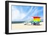 A Vibrant Photo of a Lifeguard Tower in the Colors of the Pride Flag-karandaev-Framed Photographic Print