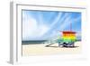 A Vibrant Photo of a Lifeguard Tower in the Colors of the Pride Flag-karandaev-Framed Photographic Print