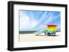 A Vibrant Photo of a Lifeguard Tower in the Colors of the Pride Flag-karandaev-Framed Photographic Print