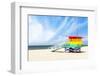 A Vibrant Photo of a Lifeguard Tower in the Colors of the Pride Flag-karandaev-Framed Photographic Print