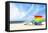 A Vibrant Photo of a Lifeguard Tower in the Colors of the Pride Flag-karandaev-Framed Stretched Canvas