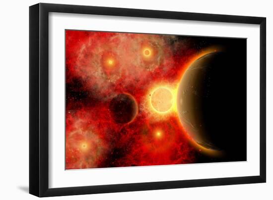 A Vibrant Star Cluster with Alien Planets in Orbit-Stocktrek Images-Framed Art Print