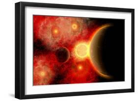 A Vibrant Star Cluster with Alien Planets in Orbit-Stocktrek Images-Framed Art Print