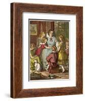 A Victorian Mother Surrounded by Her Many Adoring Children-null-Framed Art Print