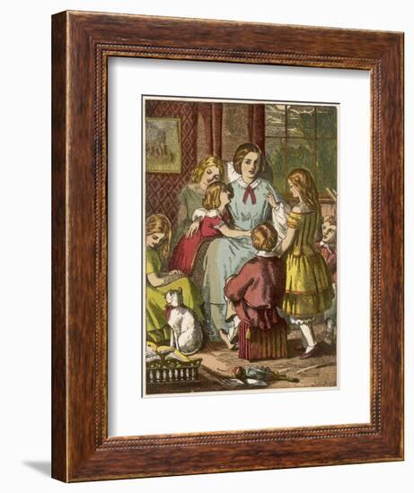 A Victorian Mother Surrounded by Her Many Adoring Children-null-Framed Art Print