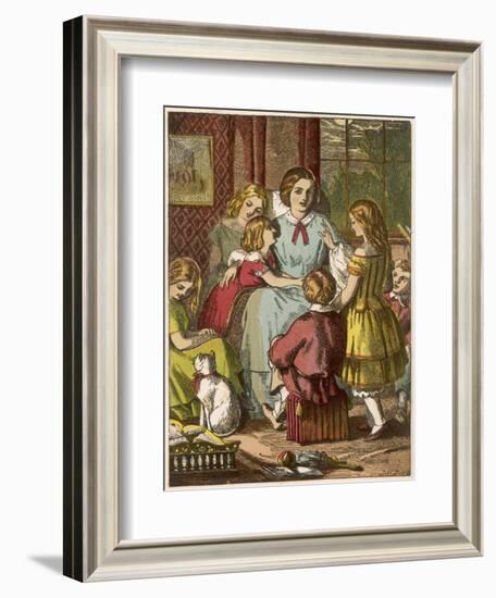 A Victorian Mother Surrounded by Her Many Adoring Children-null-Framed Art Print