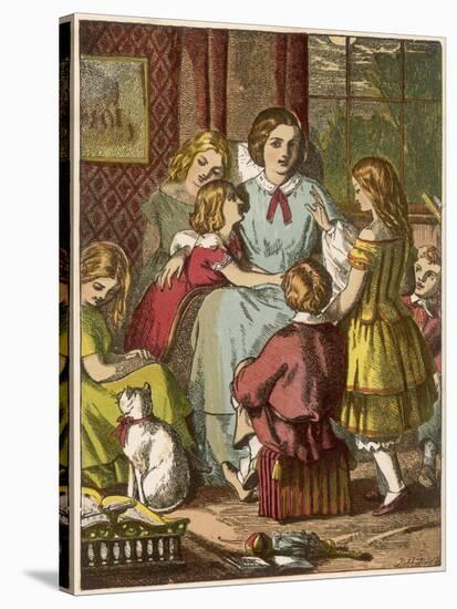 A Victorian Mother Surrounded by Her Many Adoring Children-null-Stretched Canvas