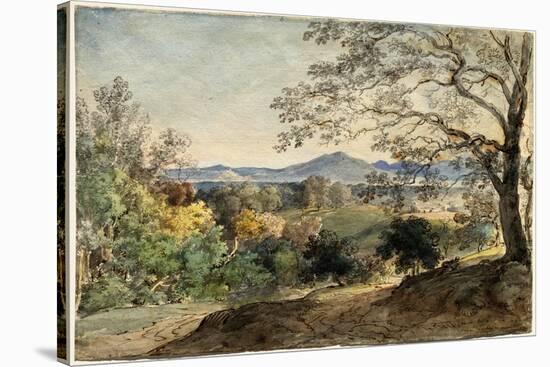 A View across the Inn Valley to the Alps and Neubeuern. Dated: c. 1790. Dimensions: sheet: 24.1 ...-Johann Georg von Dillis-Stretched Canvas