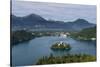 A view from above of Lake Bled and the Assumption of Mary Pilgrimage Church, Bled, Slovenia, Europe-Sergio Pitamitz-Stretched Canvas