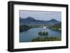 A view from above of Lake Bled and the Assumption of Mary Pilgrimage Church, Bled, Slovenia, Europe-Sergio Pitamitz-Framed Photographic Print