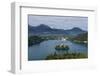 A view from above of Lake Bled and the Assumption of Mary Pilgrimage Church, Bled, Slovenia, Europe-Sergio Pitamitz-Framed Photographic Print