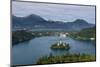 A view from above of Lake Bled and the Assumption of Mary Pilgrimage Church, Bled, Slovenia, Europe-Sergio Pitamitz-Mounted Photographic Print