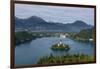 A view from above of Lake Bled and the Assumption of Mary Pilgrimage Church, Bled, Slovenia, Europe-Sergio Pitamitz-Framed Photographic Print