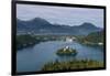 A view from above of Lake Bled and the Assumption of Mary Pilgrimage Church, Bled, Slovenia, Europe-Sergio Pitamitz-Framed Photographic Print