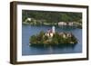 A view from above of Lake Bled and the Assumption of Mary Pilgrimage Church, Slovenia, Europe-Sergio Pitamitz-Framed Photographic Print