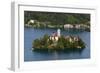 A view from above of Lake Bled and the Assumption of Mary Pilgrimage Church, Slovenia, Europe-Sergio Pitamitz-Framed Photographic Print