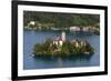 A view from above of Lake Bled and the Assumption of Mary Pilgrimage Church, Slovenia, Europe-Sergio Pitamitz-Framed Photographic Print