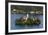 A view from above of Lake Bled and the Assumption of Mary Pilgrimage Church, Slovenia, Europe-Sergio Pitamitz-Framed Photographic Print